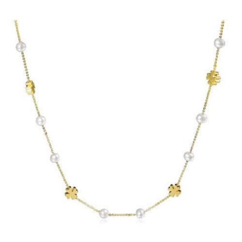 Baby's Breath Pearl Lucky Clover-ketting