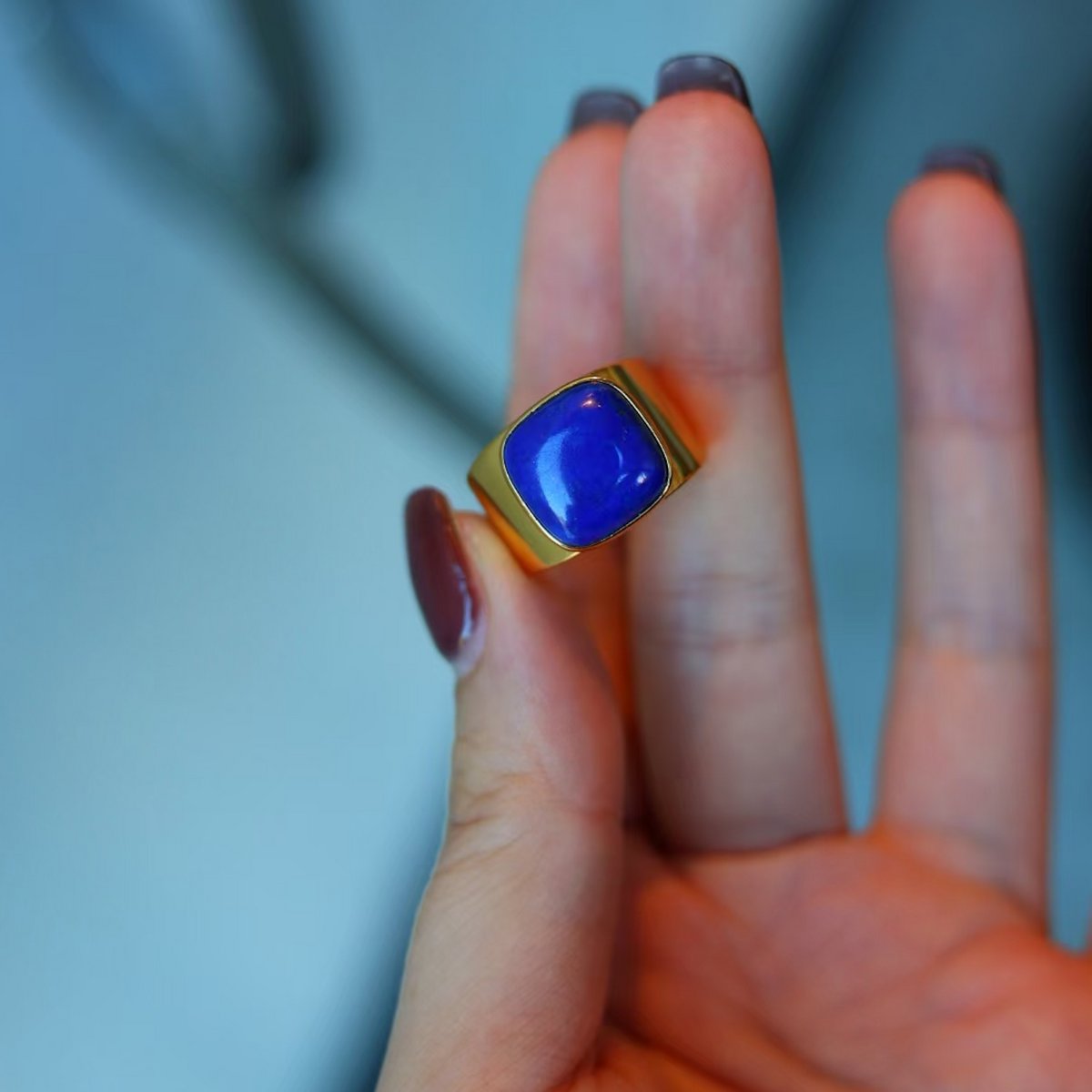 Opvallende vierkante edelsteenring - Echte Lapis Lazuli - verstelbaar