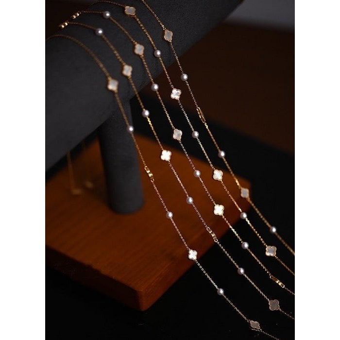 Elegante MOP Lucky Clover parelketting
