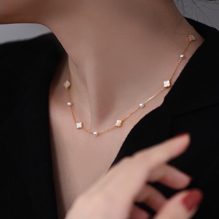 Elegante MOP Lucky Clover parelketting