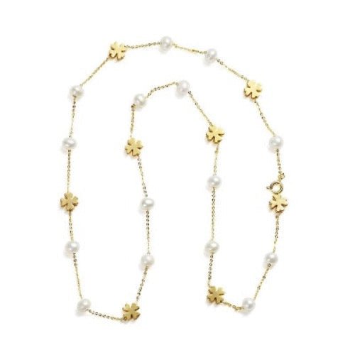 Baby's Breath Pearl Lucky Clover-ketting