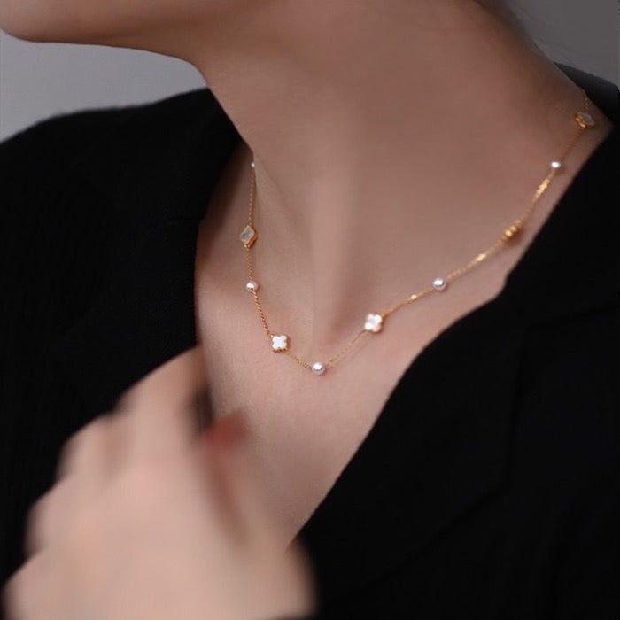 Elegante MOP Lucky Clover parelketting