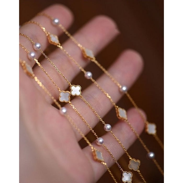 Elegante MOP Lucky Clover parelketting