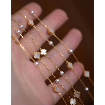Elegante MOP Lucky Clover parelketting