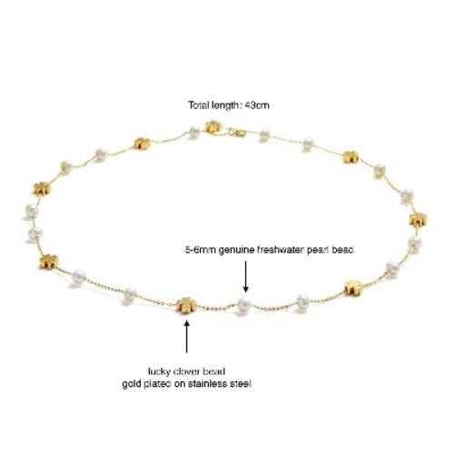 Baby's Breath Pearl Lucky Clover-ketting