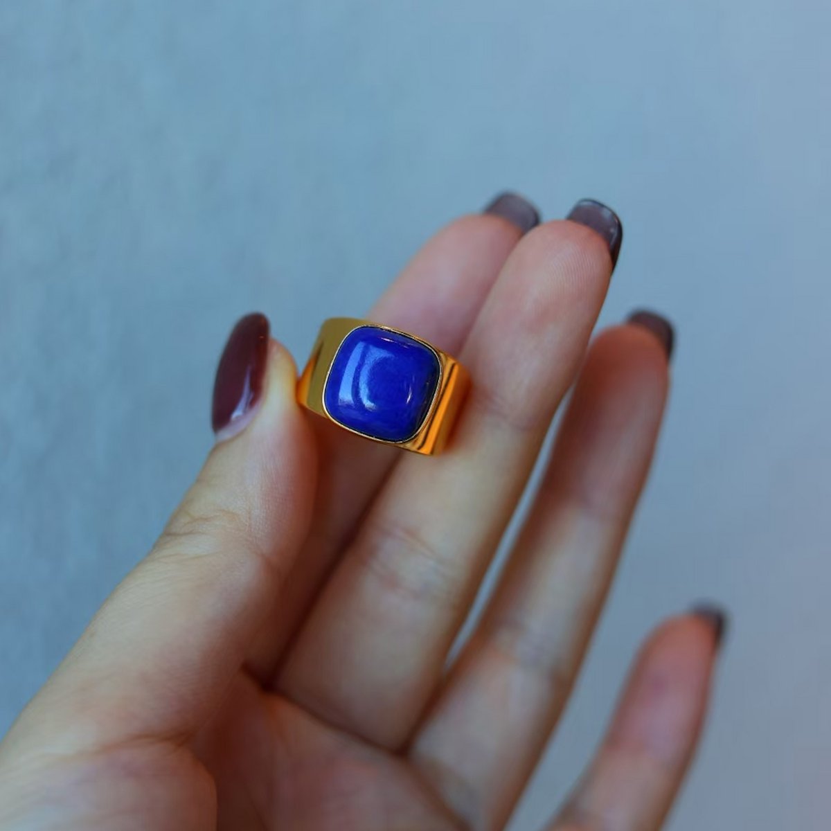Opvallende vierkante edelsteenring - Echte Lapis Lazuli - verstelbaar