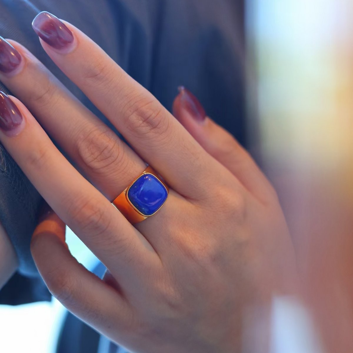 Opvallende vierkante edelsteenring - Echte Lapis Lazuli - verstelbaar