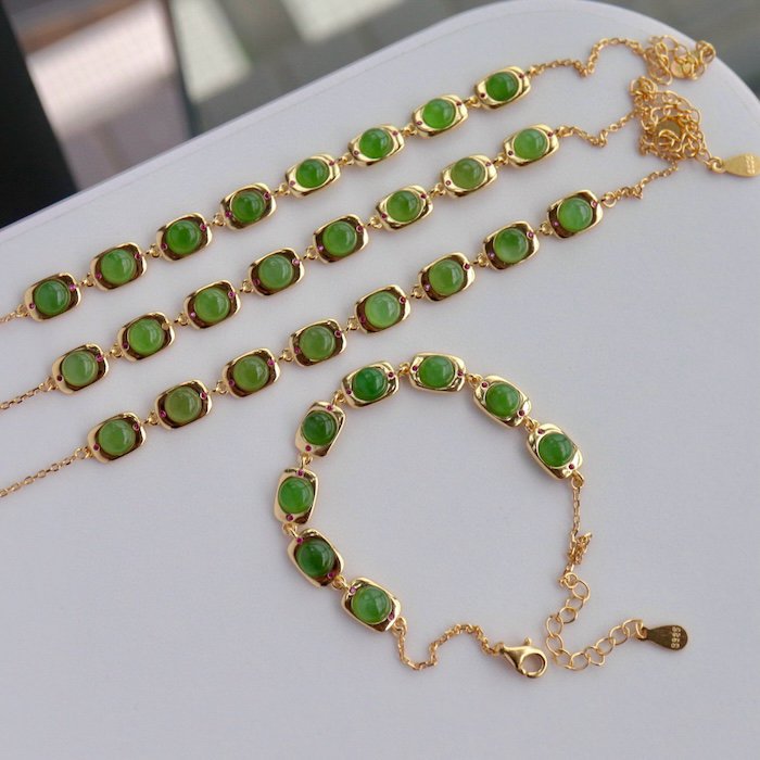 Vintage stijl ingelijste jade schakelarmband