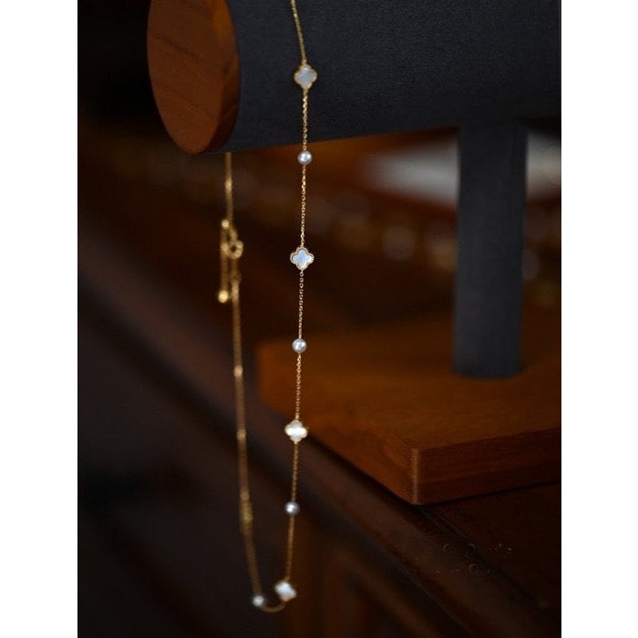 Elegante MOP Lucky Clover parelketting