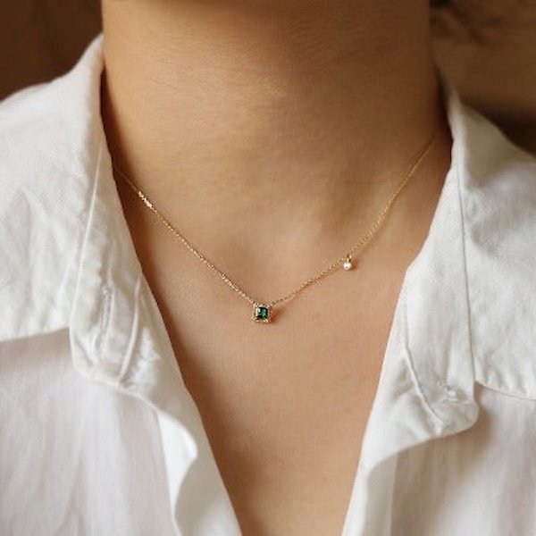 Suikerklontje groene stenen ketting