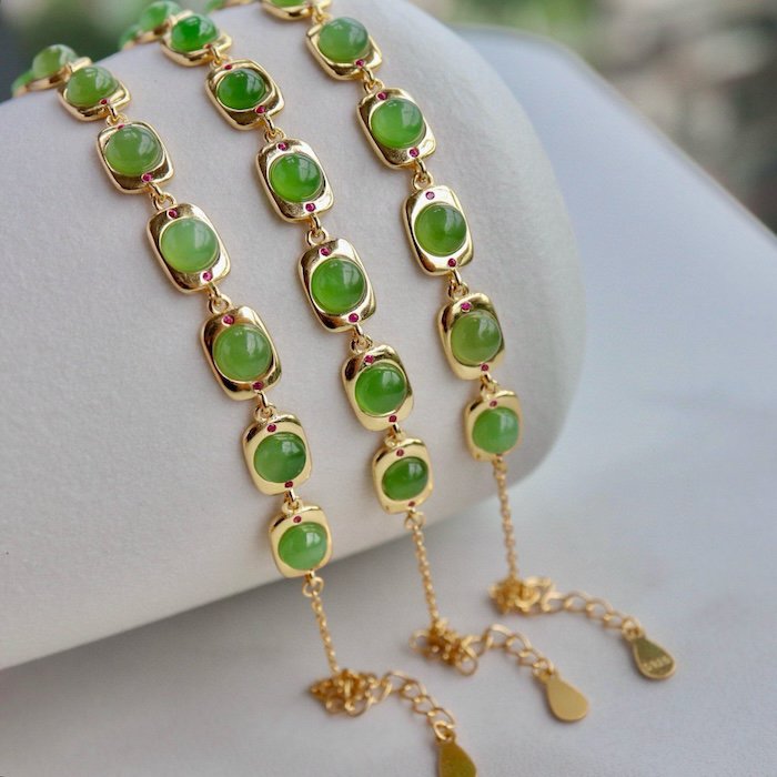 Vintage stijl ingelijste jade schakelarmband