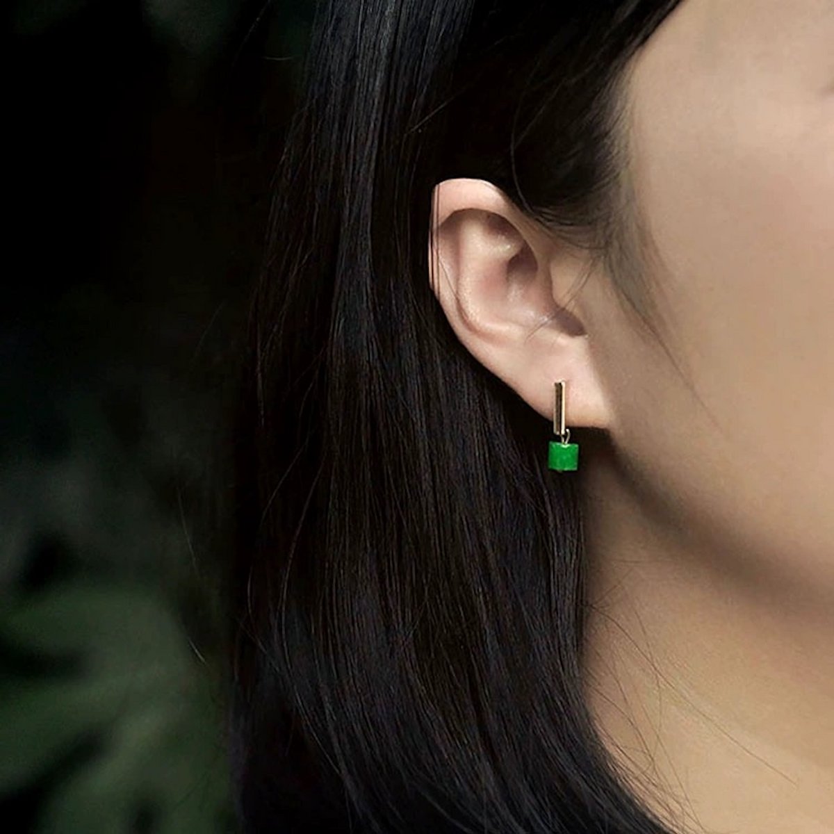 Minimalisme kleine Jade Bar oorbellen - 18K goud gevuld