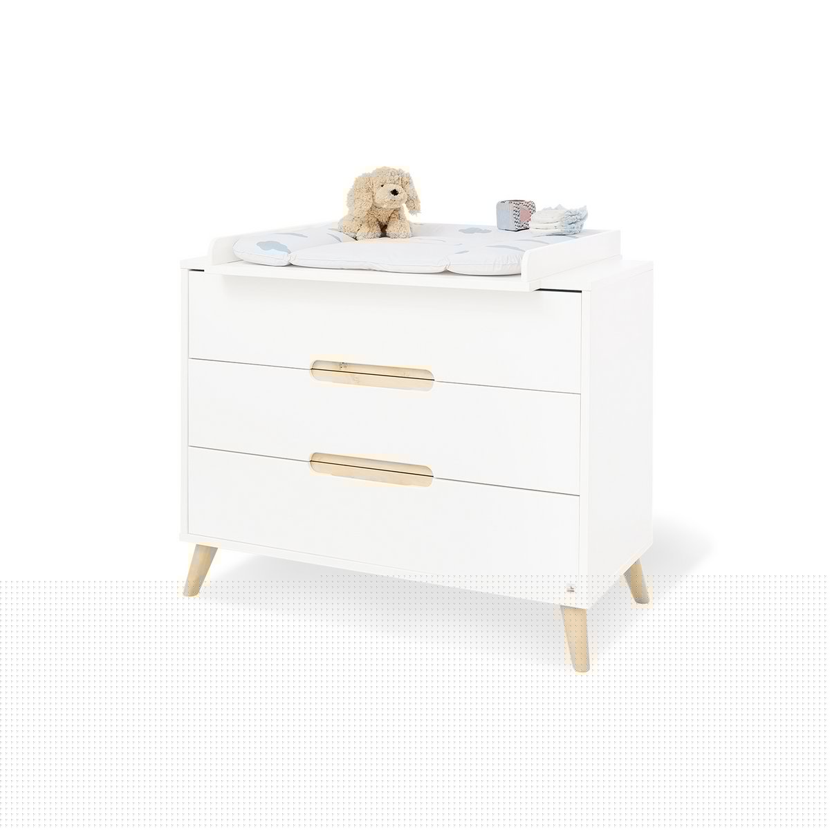 Startset 'Move' breed, incl. wandplank
3 delen: ledikant, brede commode, wandplank