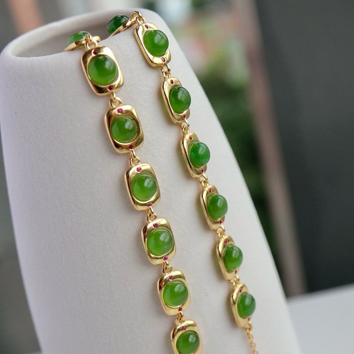 Vintage stijl ingelijste jade schakelarmband