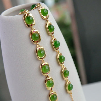 Vintage stijl ingelijste jade schakelarmband