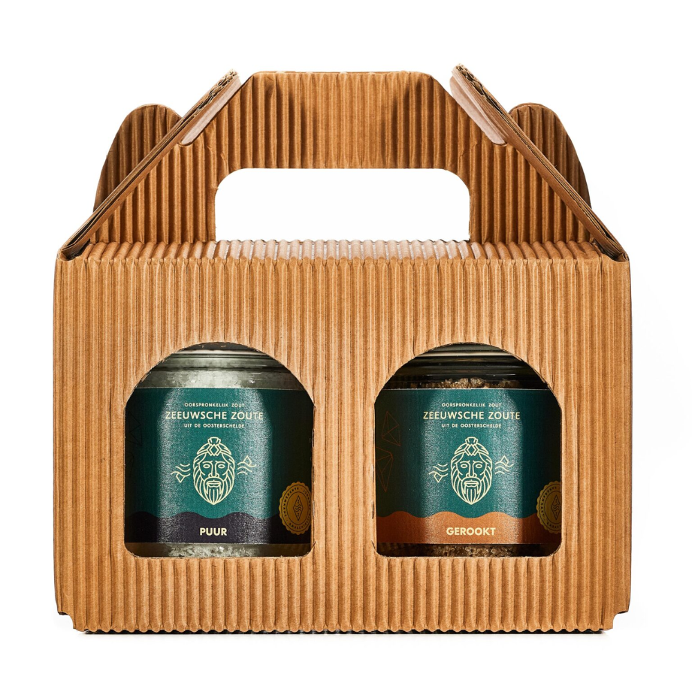 Zeeuwsche Zoute Duoset Puur/Gerookt - Twee Smaken in één - 200g - Authentieke Zeeuwse Smaak - Puur en Gerookt Zeezout