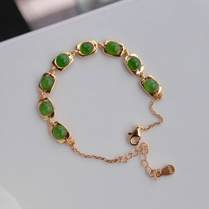 Vintage stijl ingelijste jade schakelarmband