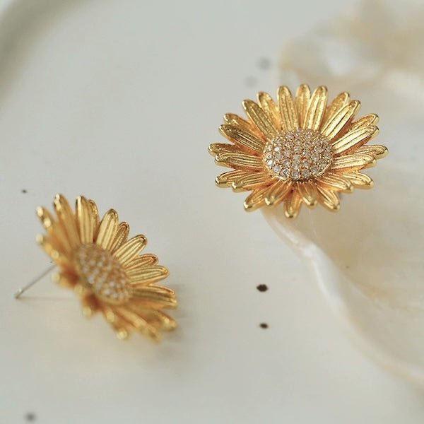 Moderne vintage zonnebloem liefde oorstekers