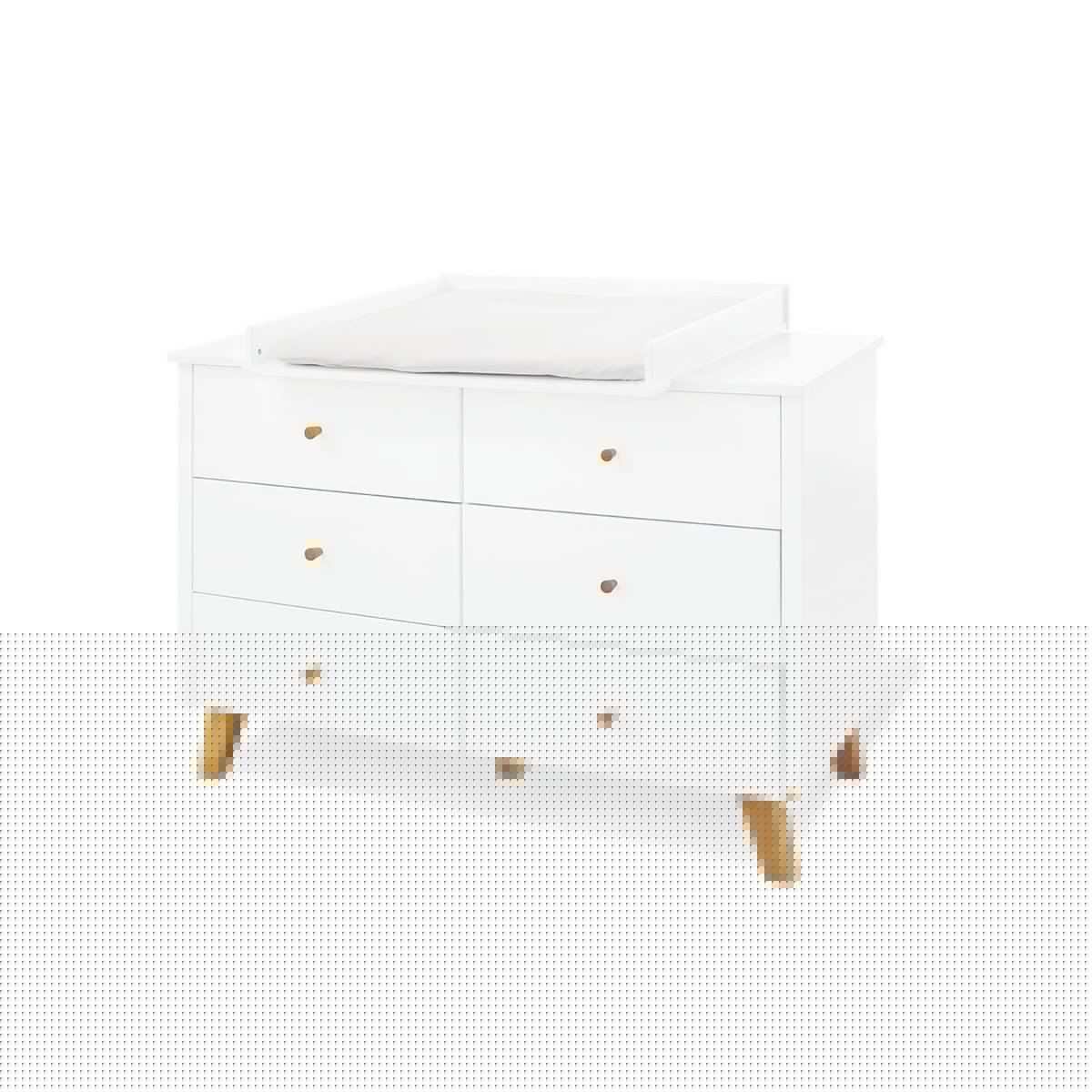 Kwekerij 'Hilda & Pan' extra breed groot, wit, incl. wandplank
4 delen: huisbed, extra brede commode, grote kledingkast, wandplank