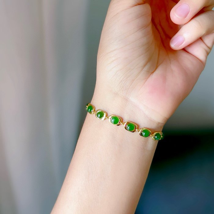 Vintage stijl ingelijste jade schakelarmband