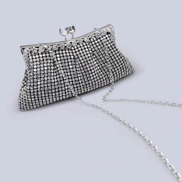 Luxe clutch met diamantlook, goud en zilver